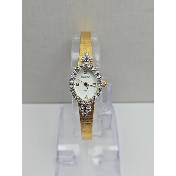 Vintage Helbros HE2380 Womens Dress Watch New Battery Diamond Accent Gold Tone main image 9